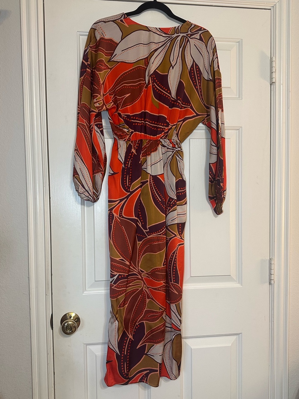 Anthropologie Floral Printed Midi Dress XS NWT Satin Faux Wrap Long Sleeve $170 - Picture 6 of 14